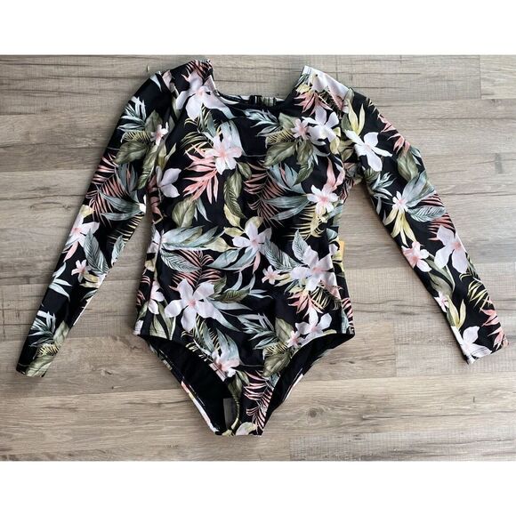 Kona Sol Women's Tropical Print Long Sleeve One Piece Swimsuit - Picture 1 of 9